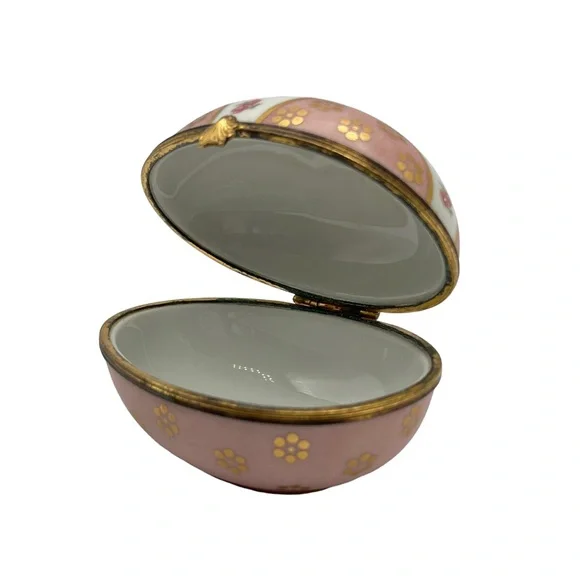 X Large Limoges France Hand Painted Rose Flower Egg Porcelain Pill Trinket Box